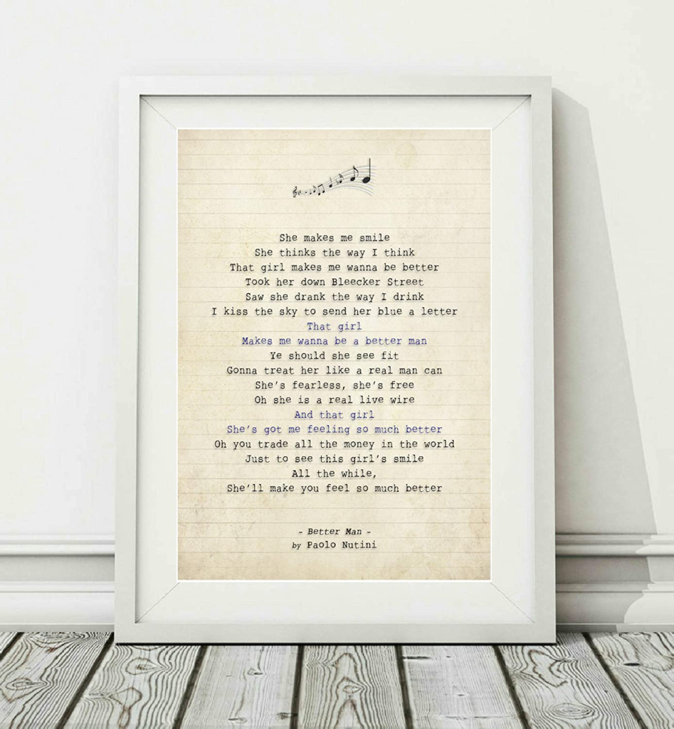 Didymus Co Paolo Nutini - Better Man - Song Lyric Art Poster Print (UNFRAMED) - Sizes A4 A3 (A4)